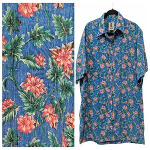 Tori Richard Mens Sz M Blue Floral Reverse Print Short Sleeve Button Aloha Shirt
